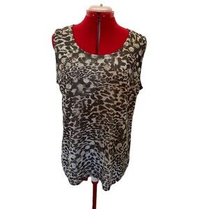 Chicos Travelers Tank Lined Animal Print Brown Tan Large Size 3 Womens Top GUC